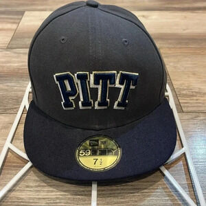 NWT Pitt Panthers New Era 59Fifty Flat Brim Gray Navy Gold Fitted Size 7 1/2